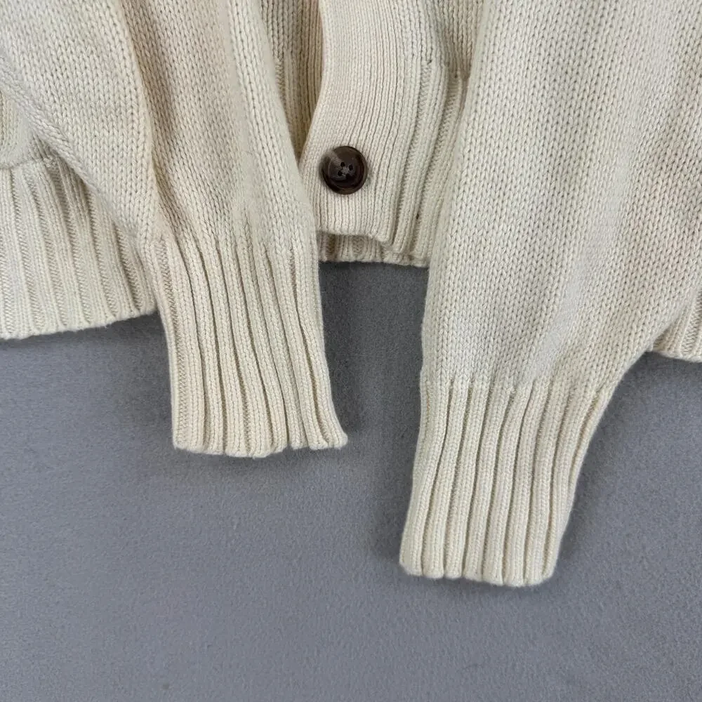 Vintage Polo Ralph Lauren Sweater Mens Small White Cotton V Neck Knit Cardigan